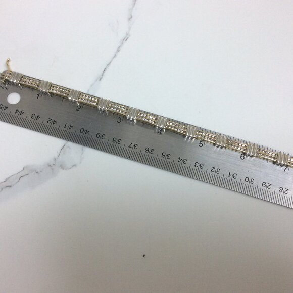 Lady's 14k Yellow Solid Real 2Tone Gold Diamond Fancy Link Bracelet 19.10g - Picture 9 of 9